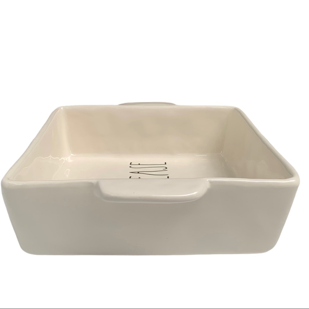 Rae Dunn MORE PLEASE Casserole Baking Dish White Black Large Letters Dimples NWT - Picture 8 of 12